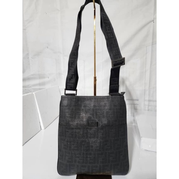 Authentic Fendi Zucca Spalmati Messenger Bag Black - Picture 1 of 16
